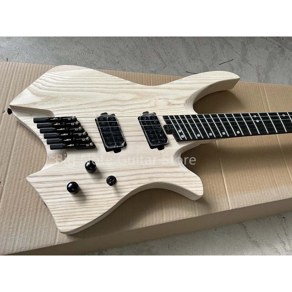 หัวไม่มีสี 6 สายกีตาร์ไฟฟ้า Ebony Fretboard Fretboard Ash Body Maple คอปรับแต่ง