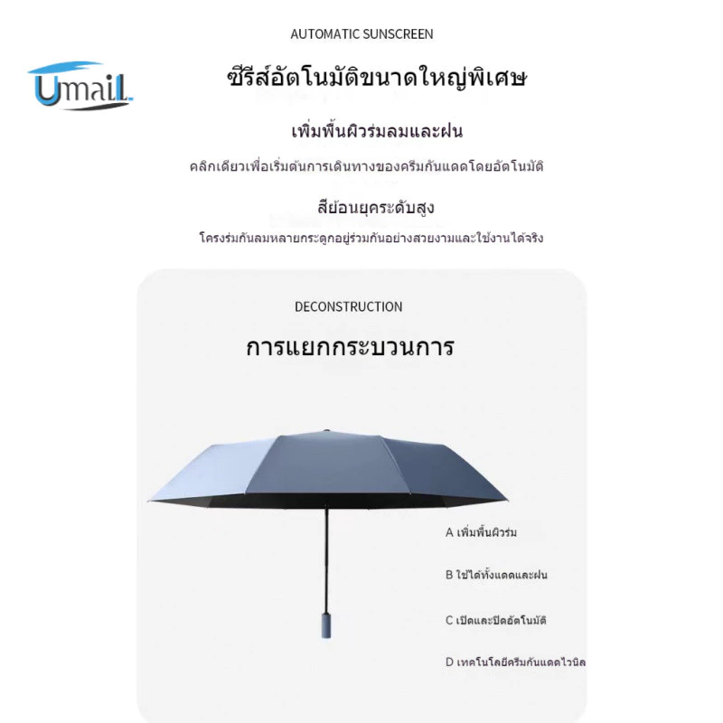 ร่มกันฝน UV อัตโนมัติ พับได้ ขนาดใหญ่พิเศษ กันแดดกันยูวี น้ำหนักเบา thumbnail 4