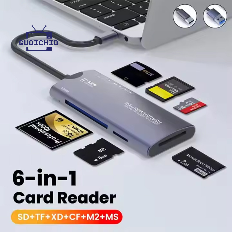 [guq]เครื่องอ่านการ์ดพกพาความเร็วสูง 6-in-1 Type-C อะลูมิเนียมอัลลอยด์