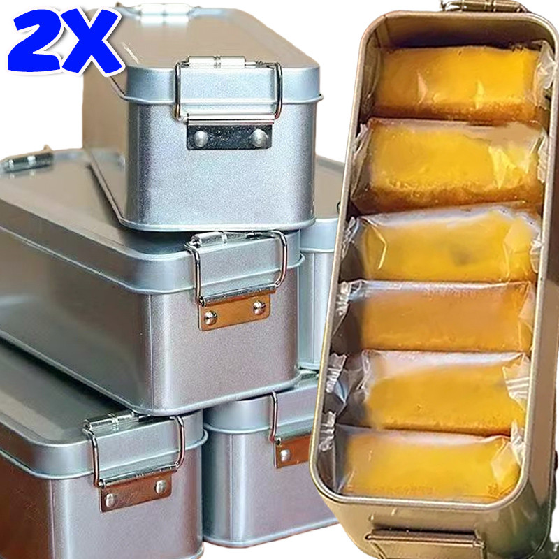 กล่องจานดีบุกสี่เหลี่ยมสีเงิน - พร้อมฝาปิด - ลูกอมคุกกี้ อาหาร ดีบุกเก็บของกันฝุ่น - กันความชื้น ทนทาน