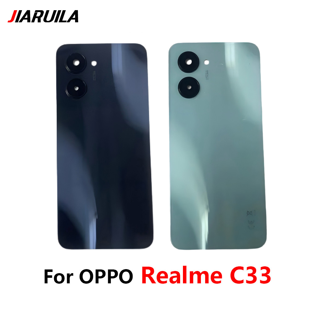 สําหรับ OPPO Realme C33 RMX3624 ฝาหลังแบตเตอรี่กระจกด้านหลังประตูพร้อมเลนส์กล้อง