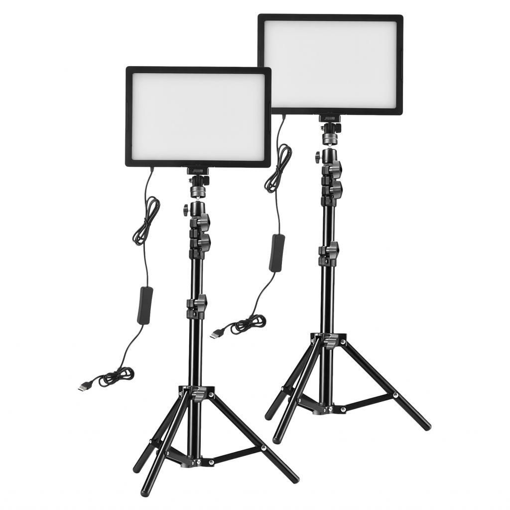 Mallcenter1he-th-sip-tw 2 แพ็คชุดไฟวิดีโอ LED แผง 15W พร้อมขาตั้งโลหะ 1.2M ที่วางโทรศัพท์ชุดไฟประชุม