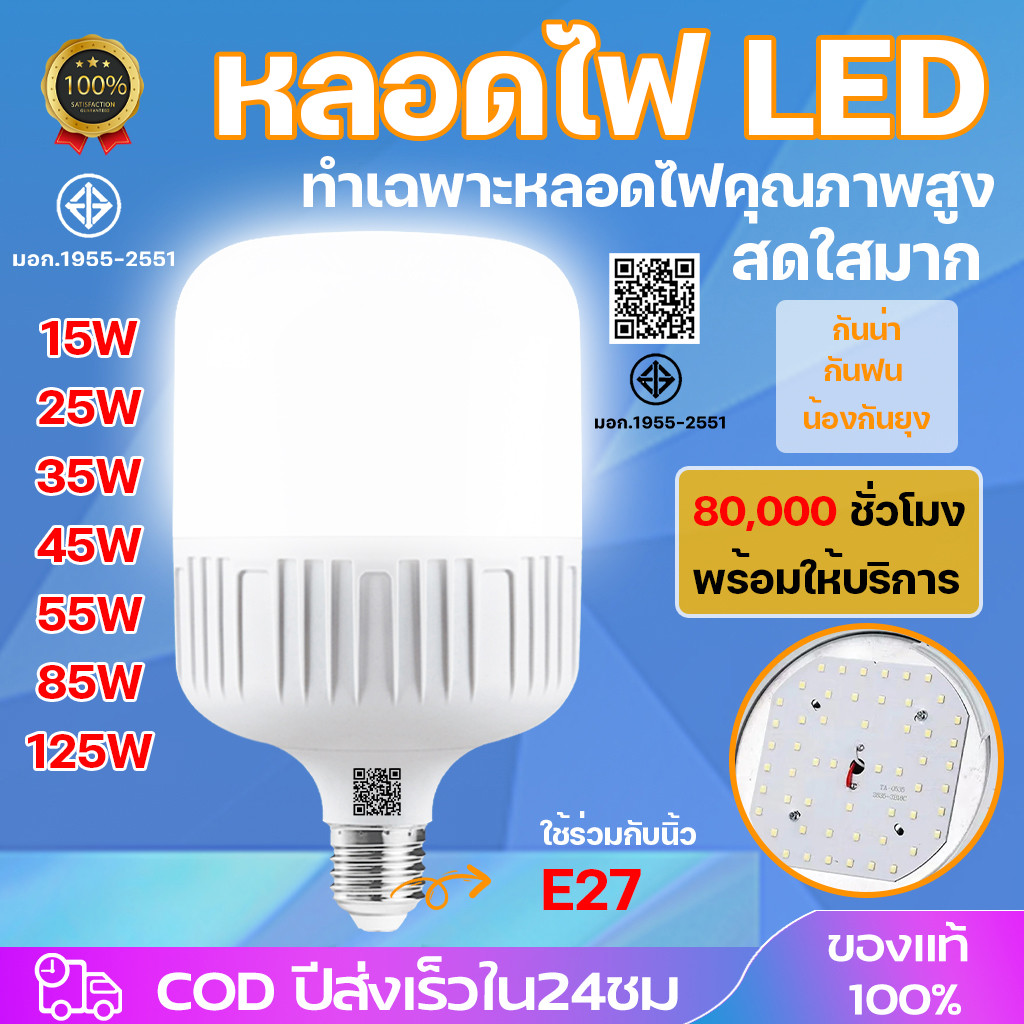หลอดไฟ LED แสงขาว Highbulb light 220V ขั้วE27 25W 35W 45W 55W 85W สว่างนวลตา หลอดไฟและอุปกรณ์