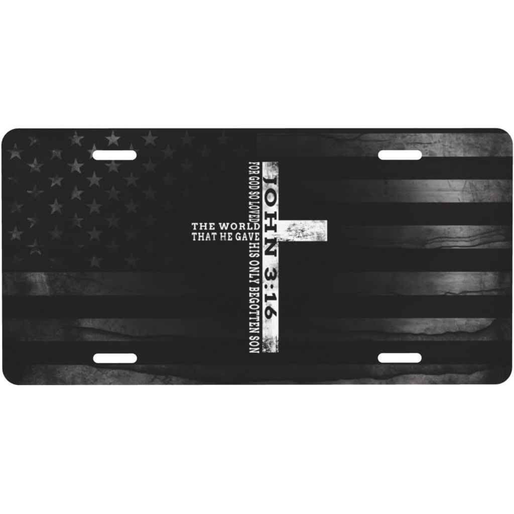 John 3-16 Cross ส่วนบุคคลป้ายทะเบียนอลูมิเนียมด้านหน้าเหมาะสําหรับเล่นกลางแจ้ง 6 X 12 in