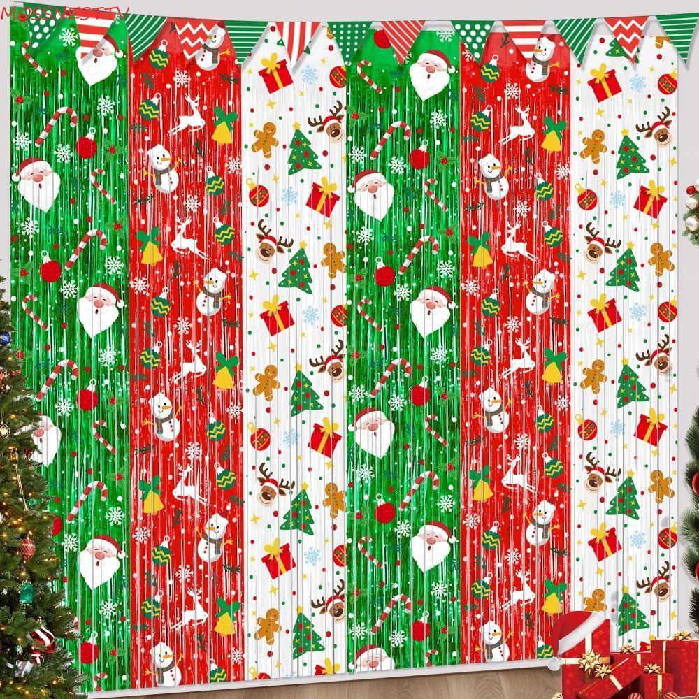 MOSSNESTTV ต้นคริสต์มาส Rain Silk, 1X2M ความคิดสร้างสรรค์คริสต์มาส Tinsel Curtain, Bar Home Decor ประกายชิมเมอร์การ์ตูน Xmas พื้นหลัง Wall พู่ Party Supplies