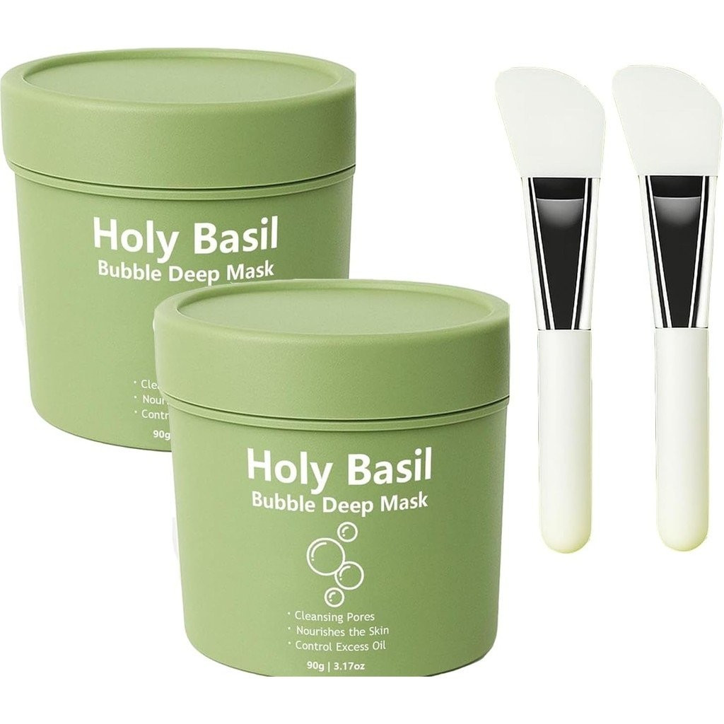 Holy Basil Bubble Deep Mask, Holy Basil & Carbonated Water สําหรับทําความสะอาดรูขุมขนและสิวหัวดํา, บ