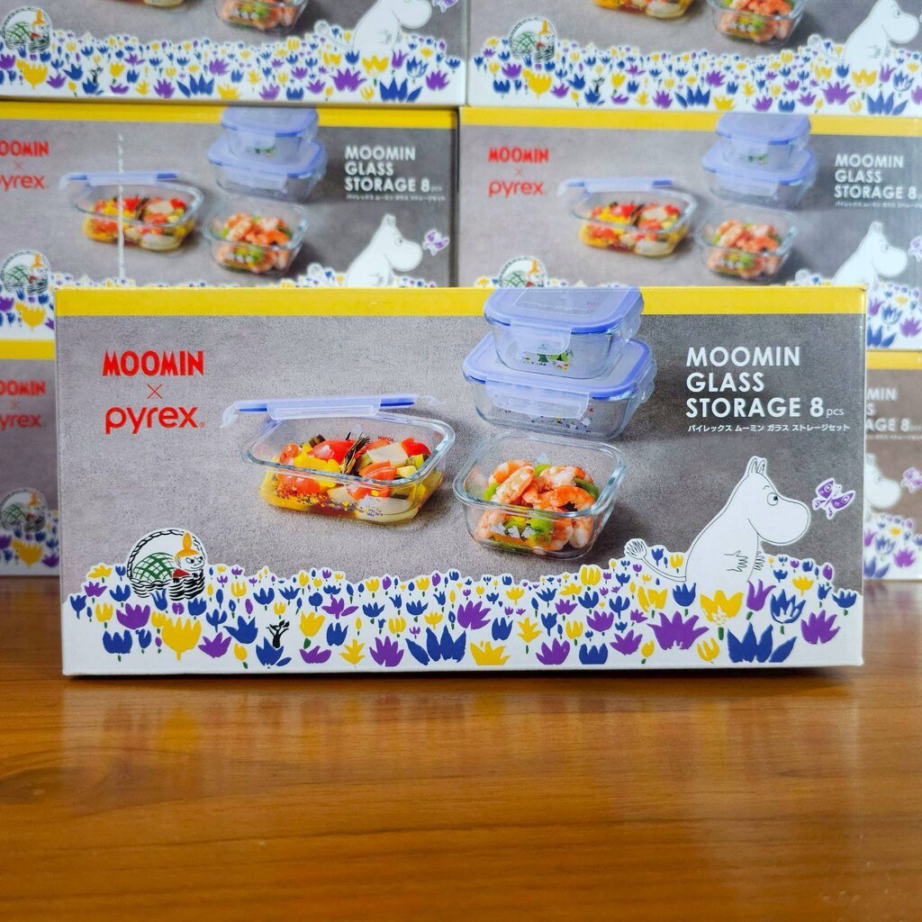 กล่องเก็บแก้ว Pyrex ที่สุดทนทาน Pyrex Moomin Glass Food Storage Container Bowls Set 8pcs ลาย Limited