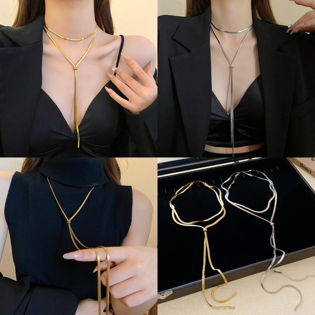 สร้อยคอทองคำพลาทินัม 14K แบบชุบทอง มีระบบปรับขนาดได้ ออกแบบมาสำหรับแฟชั่นฤดูหนาว