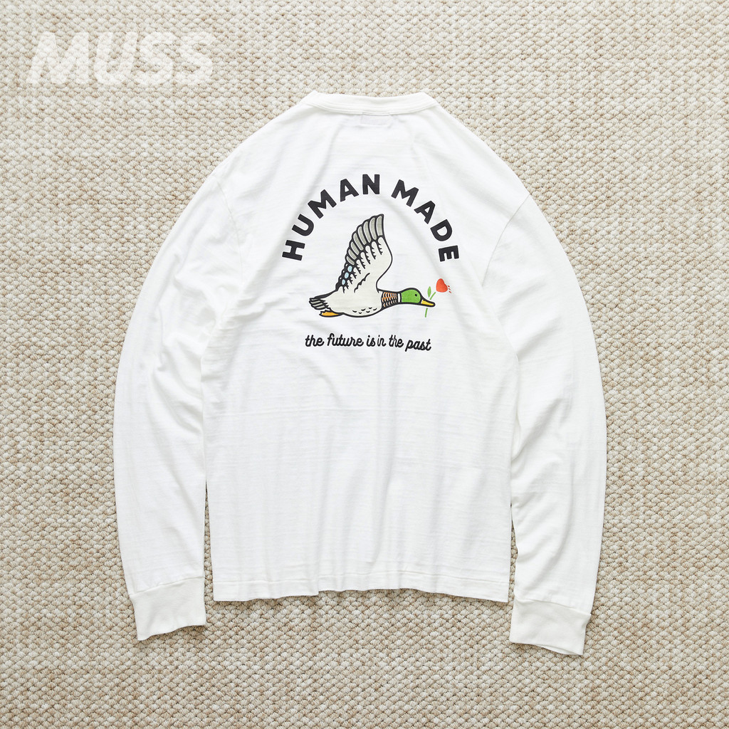 HUMAN MA GRAPH L/S TEE Love Duck Pattern พิมพ์ 100% Cotton เสื้อยืดแขนยาว Unisex