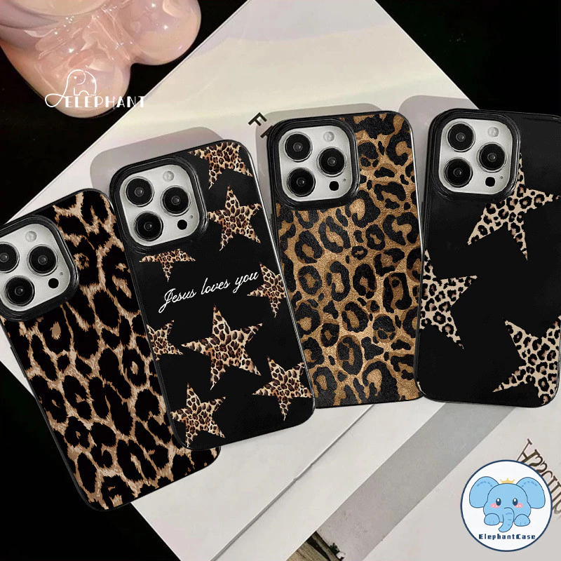 เคสไอโฟน16 สำหรับ IPhone 17 AIR 15 13 16 11 12 14 Pro Max XR XS X Max 15 14 7 8 Plus เคสพื้นผิวมันวาวลายเสือดาววินเทจ