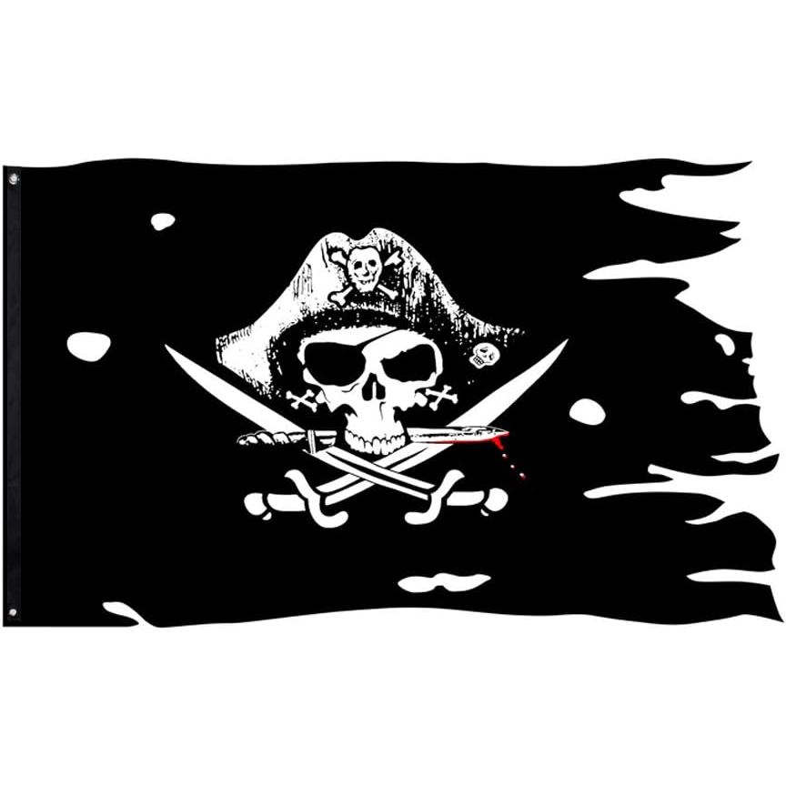 Dead Mans Chest Skull Bones Jolly Roger Flag 3X4.8Fts Crossbone Pirate Banner Creepy Ragged