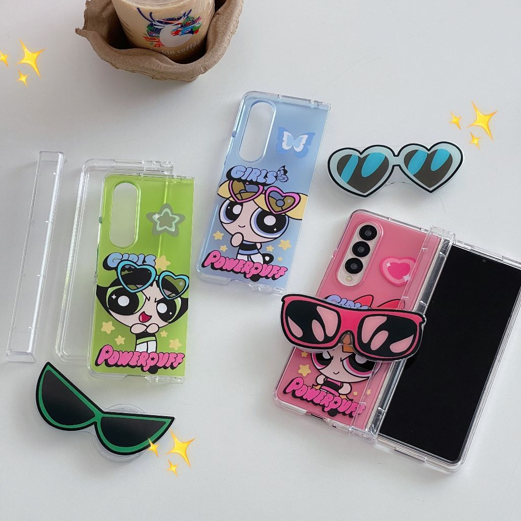น่ารัก การ์ตูน แว่นกันแดด วงเล็บ ซีซั่นพาวเวอร์พัฟ เกิร์ล Samsung Galaxy Z Fold 8 7 6 5 4 Case รวมทุกอย่างแล้ว บานพับ พับ เคส