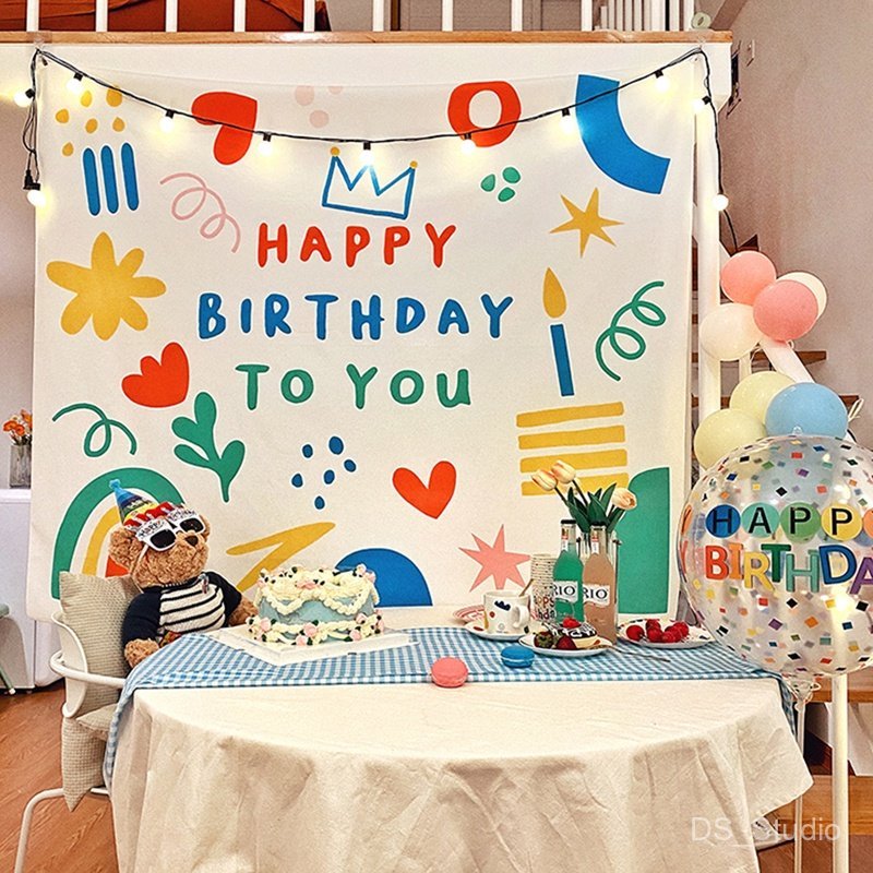 พรมแขวนผนังพิมพ์ลาย Happy Birthday สําหรับตกแต่งปาร์ตี้วันเกิด - รูปที่ 6