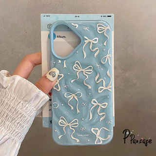 สำหรับ IPhone 16 17 Air 11 15 13 12 Pro Max 14 15 8 7 Plus X XR XS Max ผ้าคลุมระบายลายโบว์ริบบิ้นสีขาวรูปหัวใจแสนหวาน