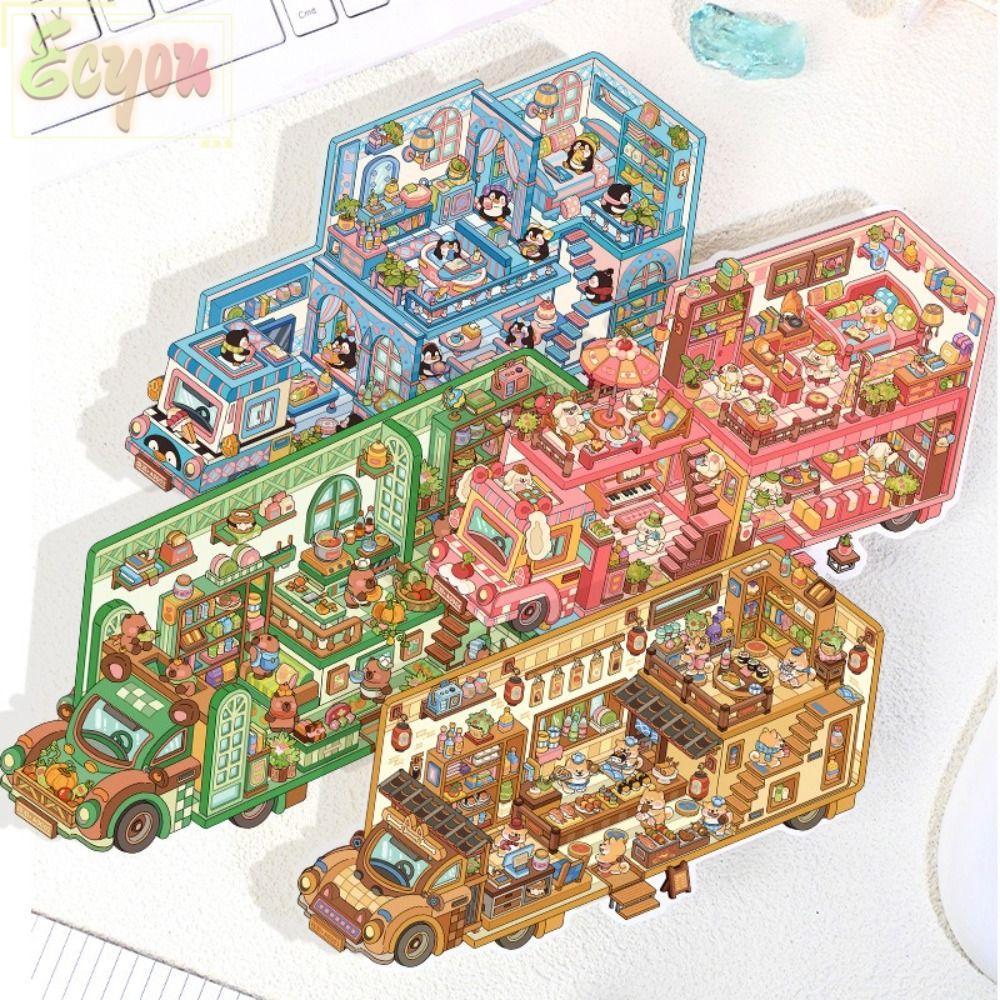 ECYOU 4 ชิ้น/เซ็ตมอเตอร์ Home Landscape สติกเกอร์, DIY Handmade 2.5D Effect Cabin ฉากเกมสติกเกอร์,สน