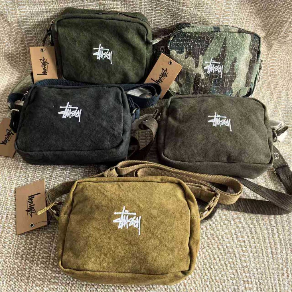 กระเป๋าหน้าอก.STUSSY คลาสสิก Denim Messenger สำหรับผู้ชายและผู้หญิง ดีไซน์ทันสมัย ใส่ได้ทุกโอกาส