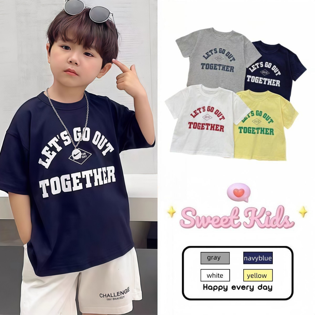 SweetKids พร้อมส่งจากกทม🌸แขนสั้นเด็กผู้ชาย🍓พิมพ์ลายโมโนแกรม เสื้อยืดคอกลมครึ่งแขน หลากหลายสไตล์และทันสมัย