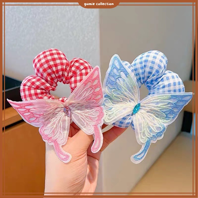 GC - PUFFY BUTTERFLY SCRUNCHIE HAIR TIE / BUTTERFLY FASHION CHILDRENS HAIR PAIR