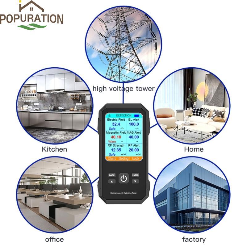 POP EMF Meter เครื่องตรวจจับรังสีแม่เหล็กไฟฟ้าแบบดิจิตอล EMF การตรวจสอบเครื่องมือ