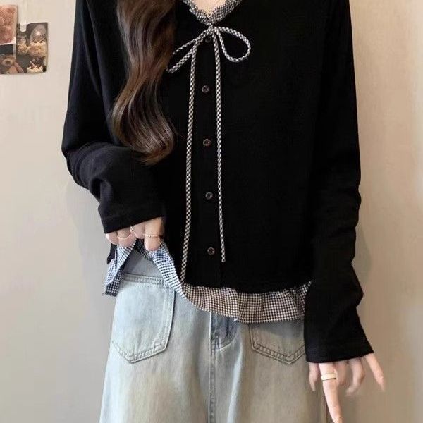 เสื้อแขนยาวผู้หญิงสไตล์ใหม่ ขนาดใหญ่จากเยอรมัน ทำด้วยกำมะหยี่ ทรง V-neck สไตล์ฤดูใบไม้ร่วงและฤดูหนาว