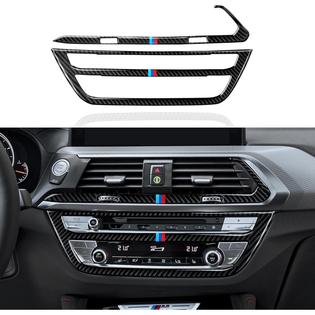 2PCS รถ CD แผง Trim คอนโซลกลางคาร์บอนไฟเบอร์สติกเกอร์รูปลอกเหมาะสําหรับ BMW X3 G01 X4 G02 2018 2019 