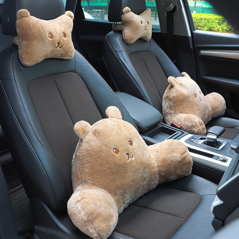 Automotive Headrest Neck Pillow Plush Cartoon Bear Car Vehicle Lumber Pad Creative Cute Car Interior