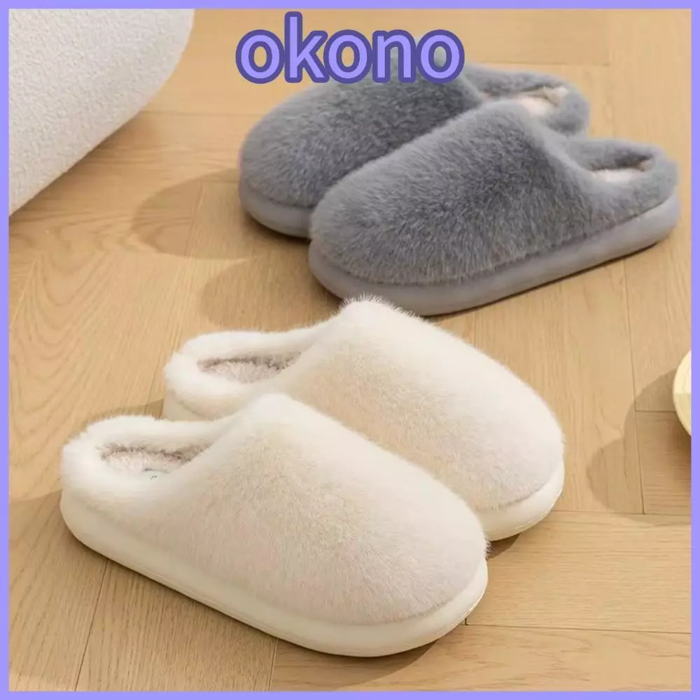 OKONO รองเท้าแตะอุ่นสำหรับฤดูหนาว ออกแบบเหมือนตุ๊กตา ด้านในปิดด้วยขน faux ผ้าฝ้ายกันลื่น นุ่มสบาย สินค้าคุณภาพสูงสำหรับทั้งผู้หญิงและผู้ชาย
