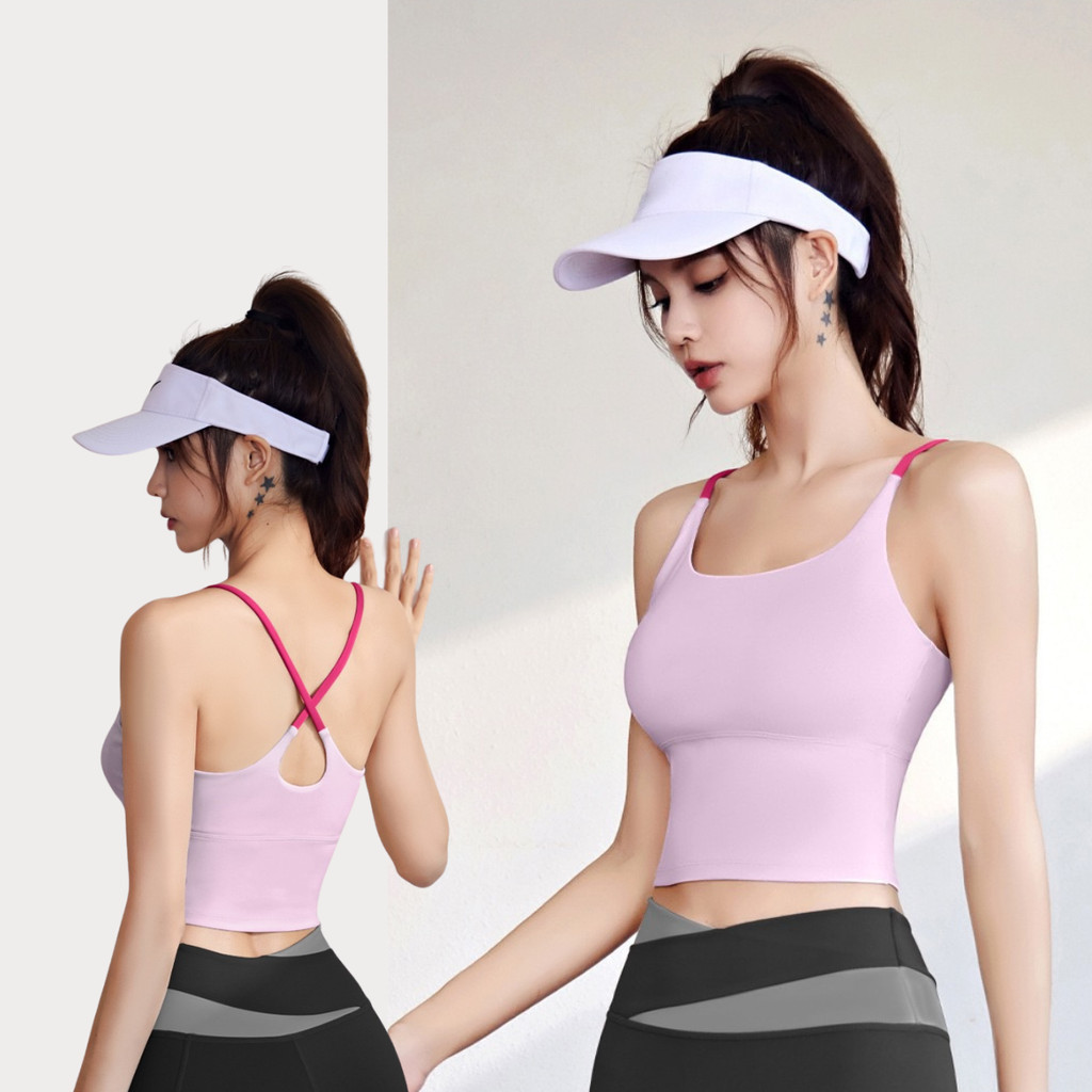 เสื้อสปอร์ตบราสายเดี่ยว ออกกำลังกาย เสื้อโยคะ ฟิสเนส ดีไซส์สายไขว้หลัง รัดรูปสวย ยืดหยุ่นได้สี เสริมฟองน้ำในตัว S-3XL