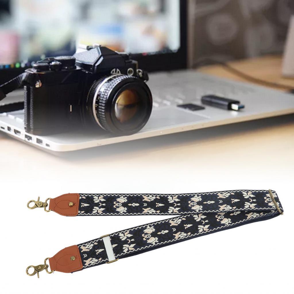 Ropa888 Vintage ปักกล้องสายคล้องทอไหล่คอหนาโพลีเอสเตอร์ Webbing ปรับได้สําหรับ Digital SLR