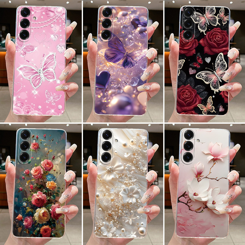 SAMSUNG สําหรับSamsung A17 5G 2025 Clearเคสโทรศัพท์หรูหราผีเสื้อดอกไม้JellyปลอกสําหรับSamsung Galaxy A17 SamsungA17 A 17 5Gซิลิโคนปกหลัง