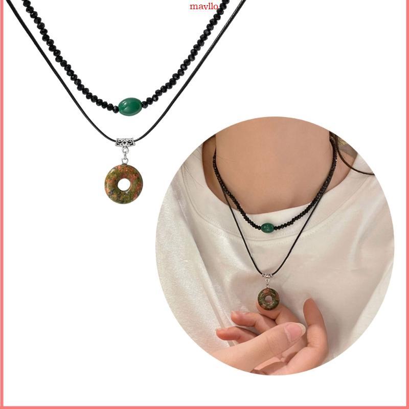 MAVLO จี้สร้อยคอ Layered Choker สไตล์วินเทจ กุญแจส pace Buckle