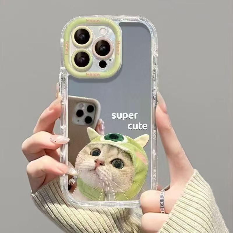 กระจกกระจกเคสโทรศัพท์TPUคู่แมวกระจกแต่งหน้าน่ารักการ์ตูนเหมาะสําหรับiPhone x xs xr xsmax 6 6S 7 8 11 12 13 14 15 16 por max 6 6S 7 8 14 15 16plus - รูปที่ 2