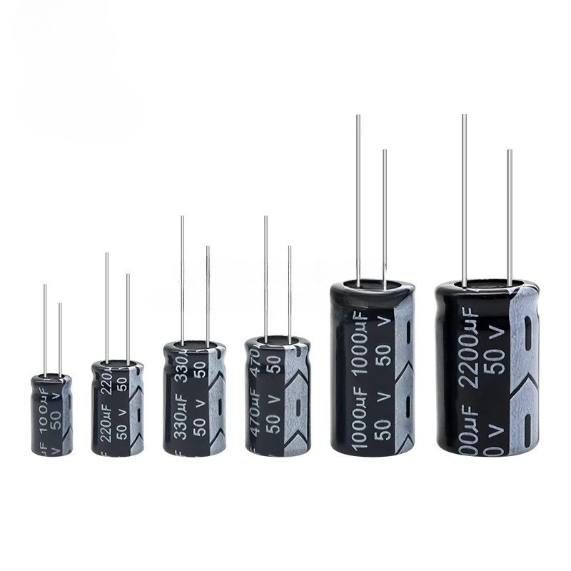 50V อลูมิเนียม Electrolytic Capacitor 0.1UF 0.22UF 0.47UF 10UF 22UF 33UF 47UF 100UF 220UF 470UF 680U