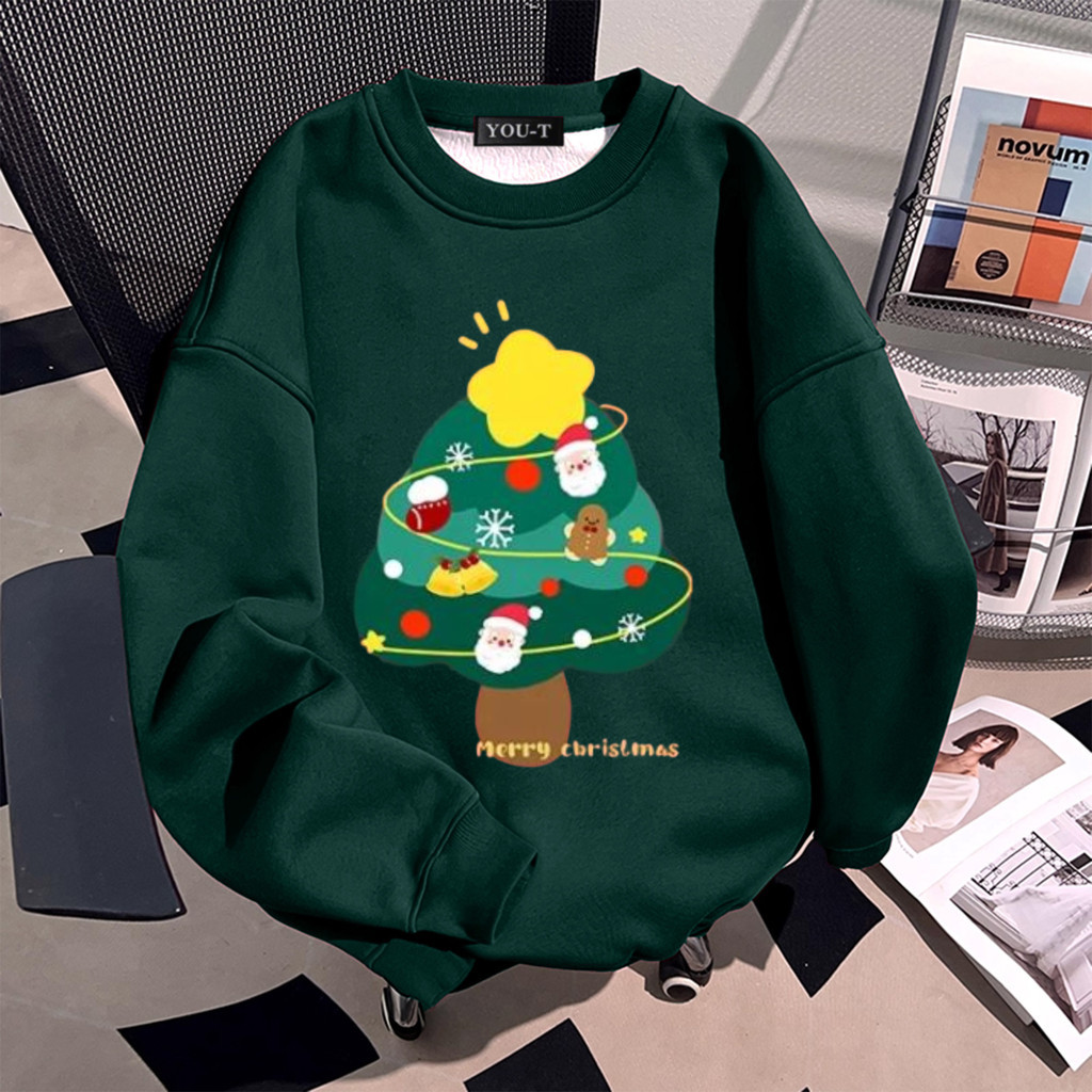 【My-T】 เสื้อกันหนาว แขนยาว คอกลม สไตล์เกาหลี ลาย”Christmas tree3″ ผ้าสำลีนิ่มค่ะ สําหรับผู้ชาย และผู้หญิง【COD】