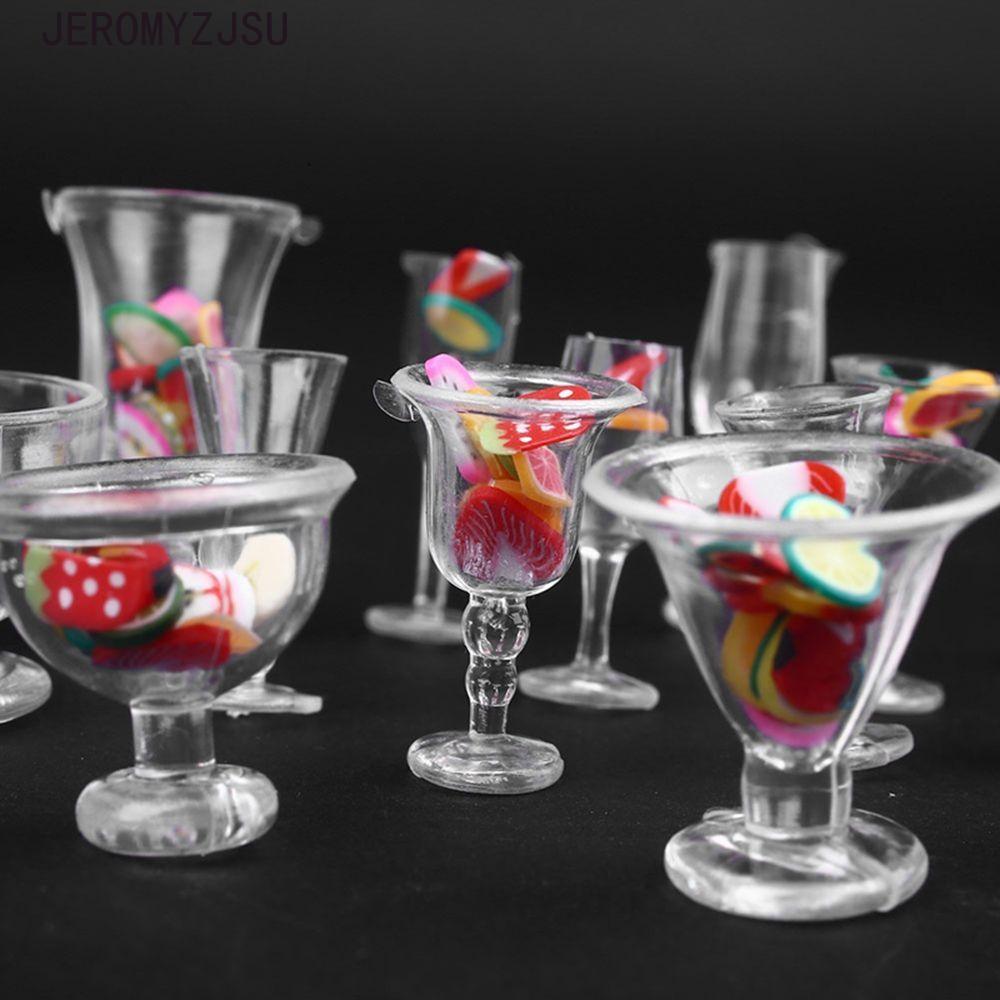JEROMYZJSU จาน 17 ชิ้น/เซ็ตโปร่งใสบนโต๊ะอาหารแผ่น Goblets Dollhouse Decor