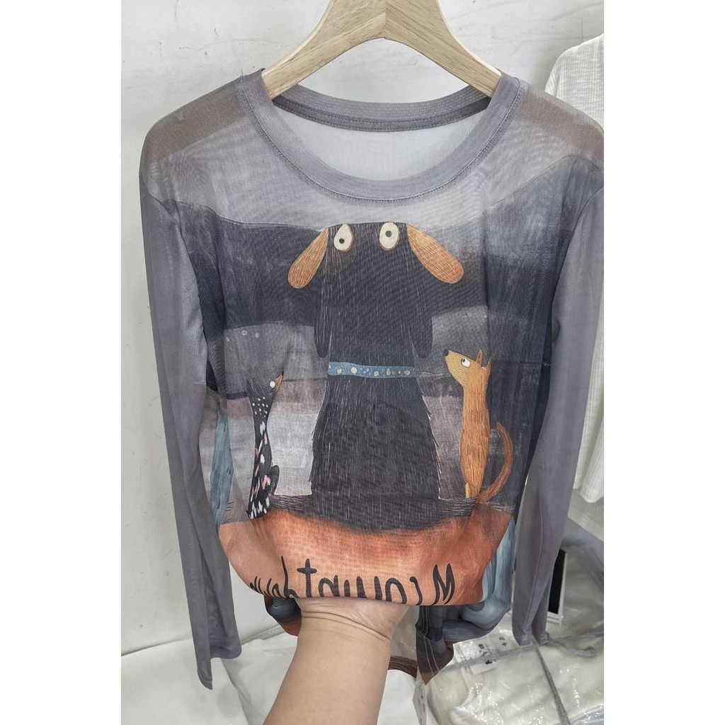 การ์ตูนเบาและบาง sfumato พิมพ์แขนยาว phymmanNew 款卡通通心菜短袖花长网新款 Tshirt 女2025新款松防晒 counters1112SSTX