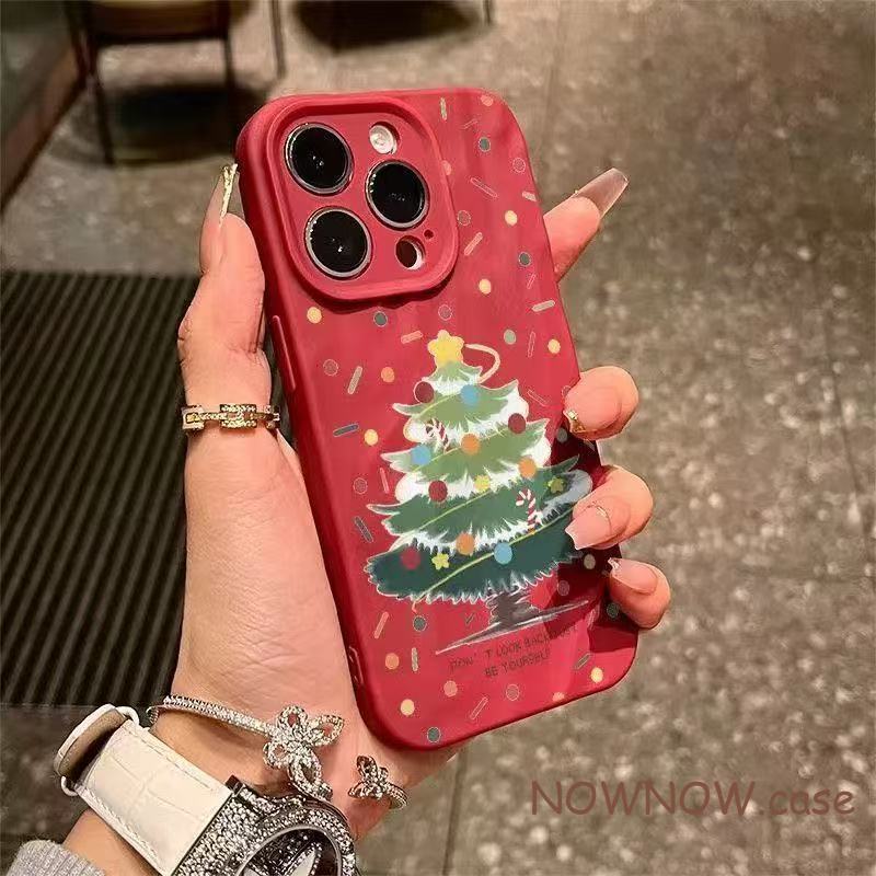 สําหรับ IPhone 17 16 15 14 plus 13 12 11 Pro Max X XR Max 7 8 Plus ปีใหม่ไวน์แดงต้นคริสต์มาสสไตล์ใหม่เคสโทรศัพท์ปกอ่อน