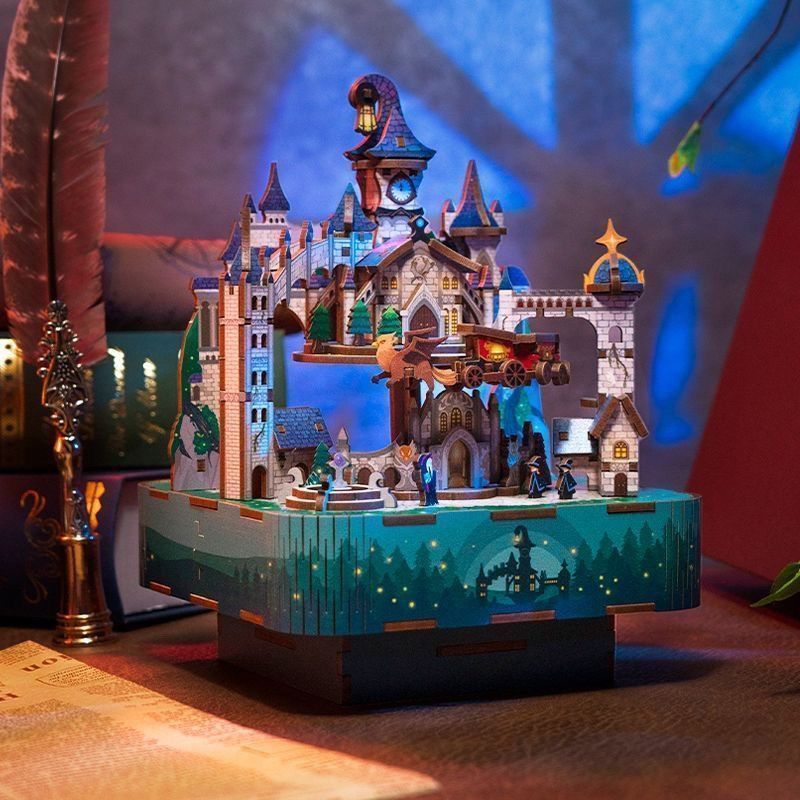 Sicifer Fun Magic Castle DIY กล่องดนตรีมือหมุนทํามือเครื่องประดับ Harry Potter ประกอบกล่องดนตรี