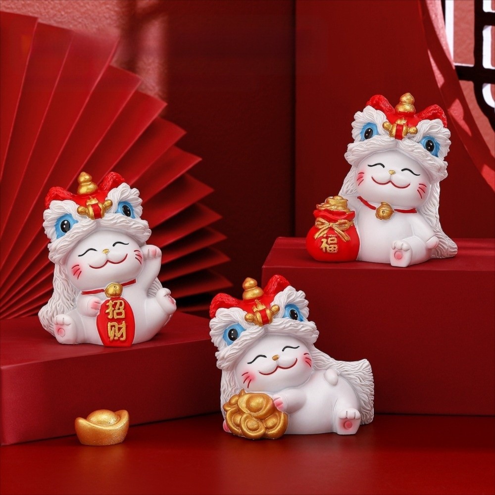 CHROM เครื่องประดับตั้งโต๊ะแมวกวักมือ, Kawaii ความมั่งคั่ง Lucky Cat Sculpture, ประติมากรรมสัตว์ตกแต่งตุ๊กตาน่ารักปีใหม่รูปปั้นแมว Mantle Display - รูปที่ 7