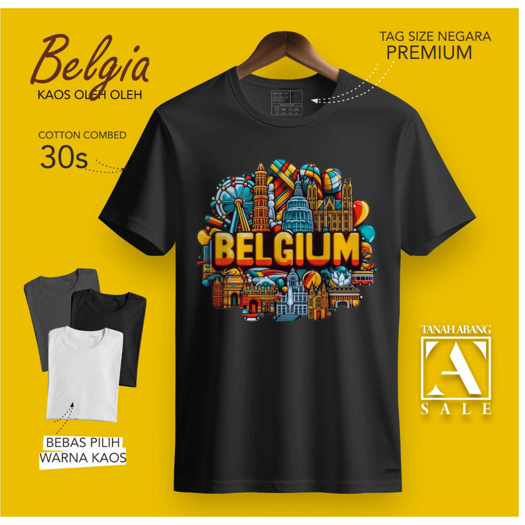 BELGIUM BY BELGIUM เสื้อยืดพร้อมแท็ก STATE, 30S COTTON MATERIAL, ของขวัญพรีเมี่ยม SOUVENIR