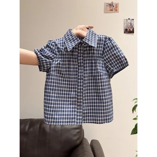 เสื้อเชิ้ตแขนสั้นคอปกลายสกอต MSMS ผ้า แขนพอง ทรงหลวม ใส่สบาย ไม่ร้อน ไซส์ S-2XL ใส่ทำงานก็ได้ ใส่เที่ยวก็ปัง