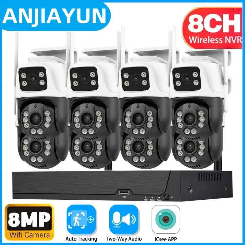 สมาร์ท 8CH Wifi ไร้สาย NVR ชุด ICSee กลางแจ้ง Wifi Security กล้องวงจรปิดกล้อง 8MP 4K Dual เลนส์สมาร์