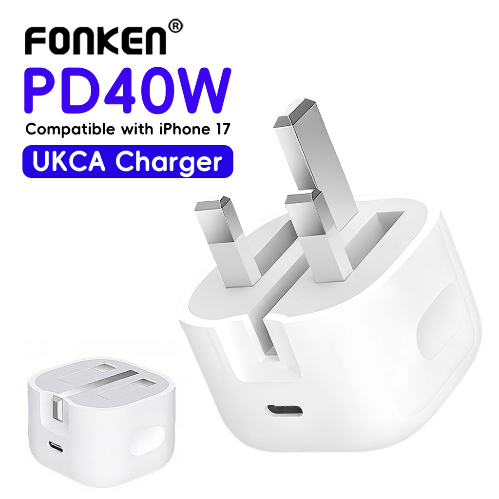 Fonken PD40W Fast Charger UK Plug โทรศัพท์มือถืออะแดปเตอร์ USB C Wall Charger สําหรับ iOS 17
