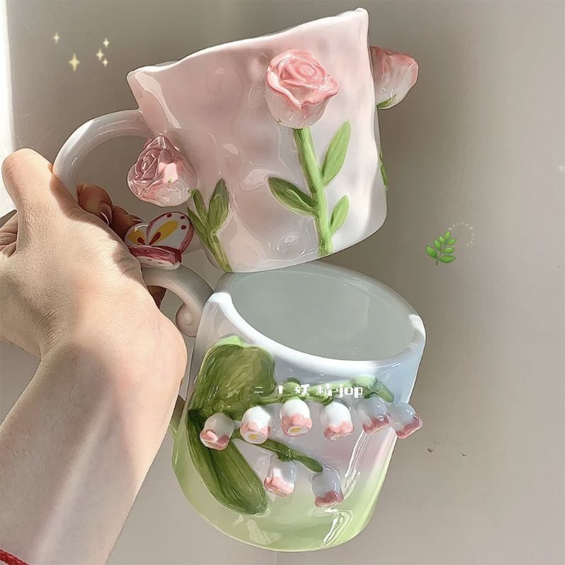 Girl Heart Premium Tulip Rose สามมิตินูนดอกไม้ High-Appearance Niche ของขวัญแก้วเซรามิค pdd/20251115