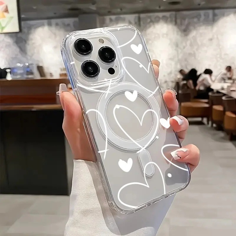 สีขาว Love Heart รูปแบบไร้สายชาร์จสําหรับ Samsung Galaxy S25 S24 S23 S22 Ultra Plus S23 S21 S25 FE ฝาครอบ