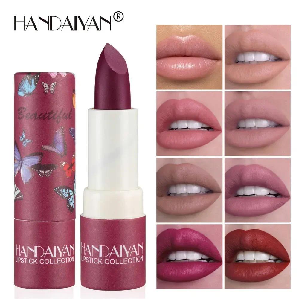 HANDAIYAN Moisturizing Velvet Matte ลิปสติกกันน้ําติดทนนานไม่ง่ายที่จะจางหายเซ็กซี่ Red Lip Tint Nude ลิปสติกเครื่องสําอาง