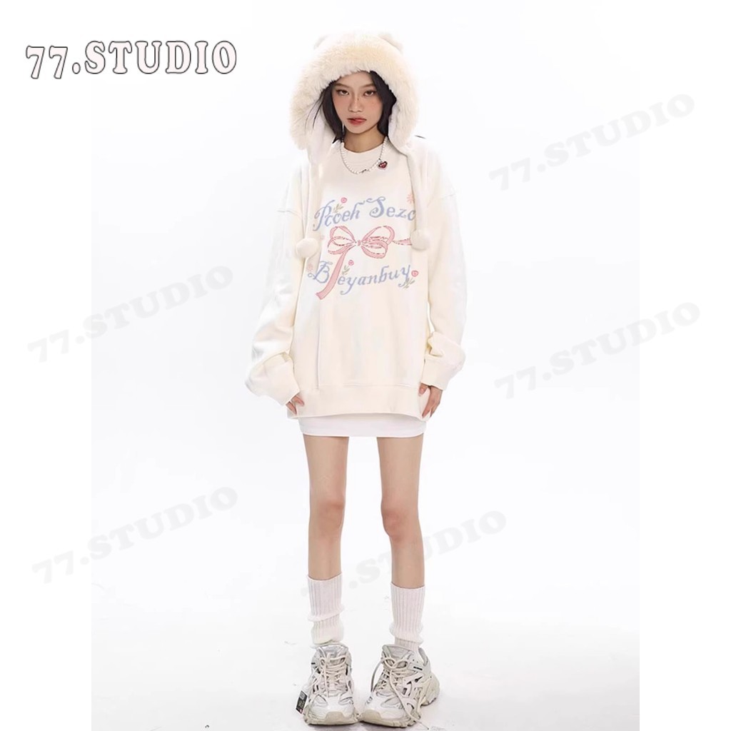 （พร้อมส่งจากกรุงเทพ） เสื้อกันหนาวแขนยาว เสื้อยืดคอกลมพิมพ์ลาย เสื้อเชิ้ตลำลองทรงหลวมใส่สบายจะไม่เกิดริ้วรอยหรือจางหายไป - รูปที่ 3