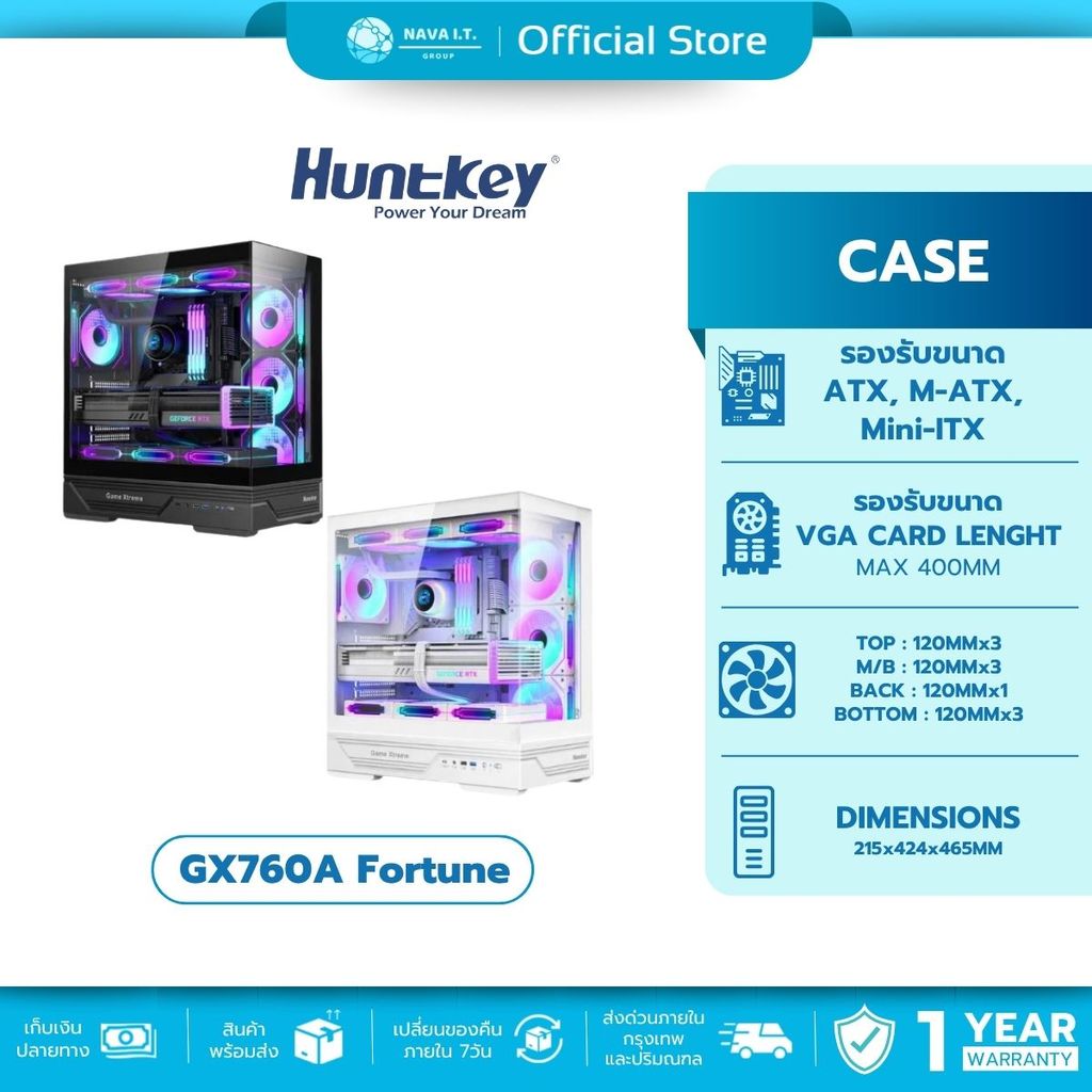 🛵มีส่งด่วน💨Case เคส  Huntkey GX760A Fortune ATX รองรับ 10 พัดลม รับประกัน 1 ปี