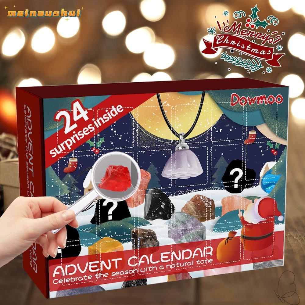 MAINAUSHUI Christmas Advent Calendar, 24 Grids Santa Counting Mineral Box, Mineral Box Crystal Adven