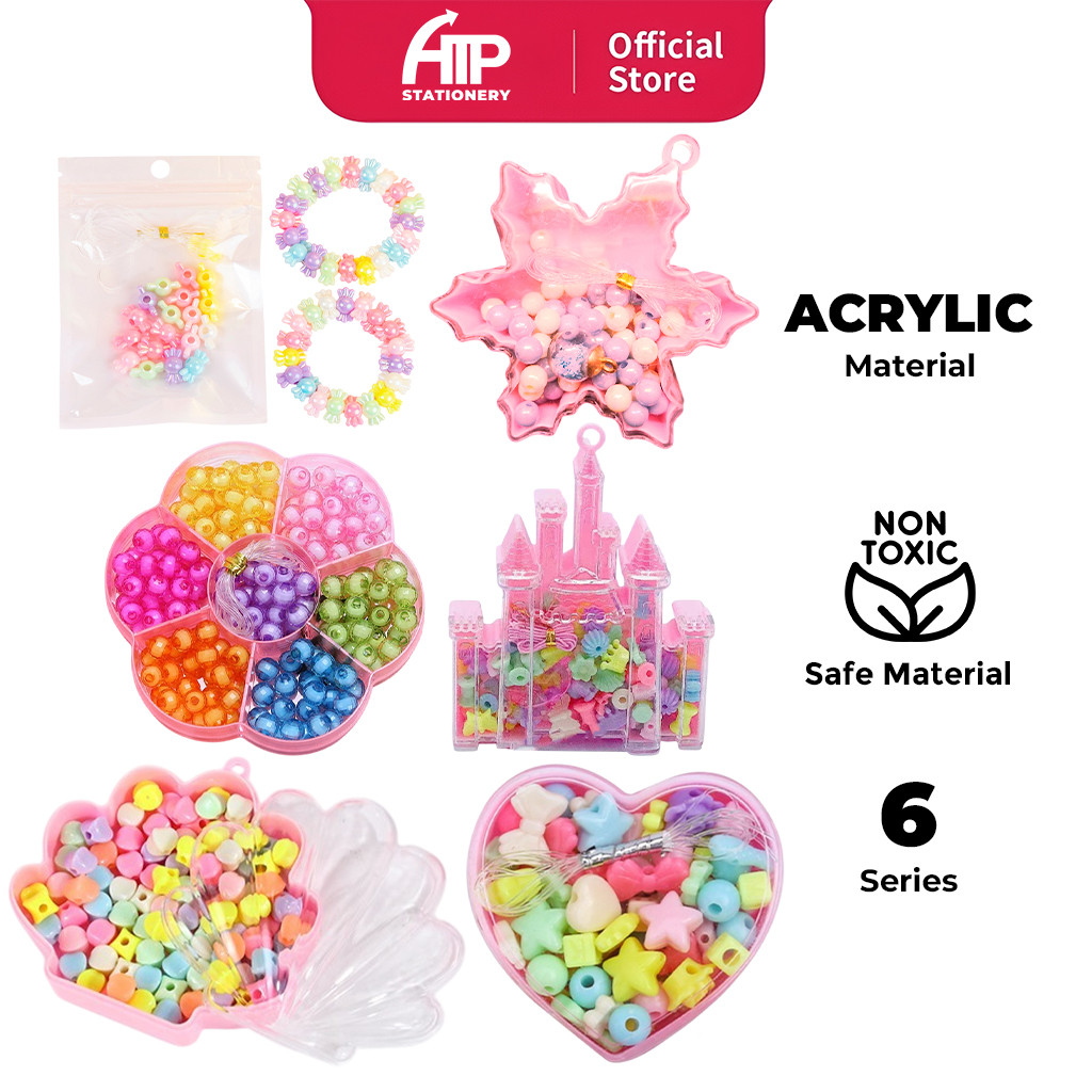 Rantai Tangan Manik DIY ทําด้วยมือลูกปัดที่มีสีสันลูกปัดจี้สร้อยคอสร้อยข้อมือชุดของเล่นเพื่อการศึกษา